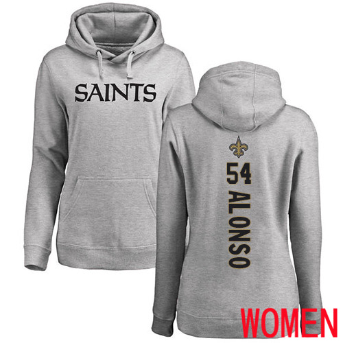 New Orleans Saints Ash Women Kiko Alonso Backer NFL Football 54 Pullover Hoodie Sweatshirts